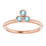14K Gold Round Natural Aquamarine Stackable Bezel-Set Ring – 2.5mm Stones - Rose Gold - view 3