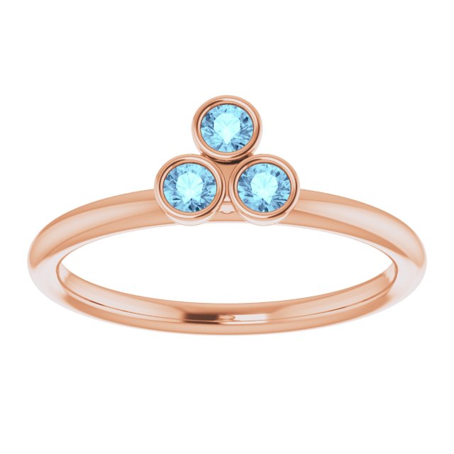 14K Gold Round Natural Aquamarine Stackable Bezel-Set Ring – 2.5mm Stones - Rose Gold - view 3