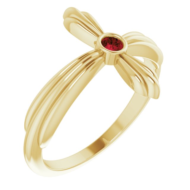 14K Gold Round Natural Mozambique Garnet Sideways Cross Ring – 2.5mm Stones - Yellow Gold