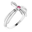 14K Gold Round Natural Pink Tourmaline Sideways Cross Ring – 2.5mm Stones - White Gold