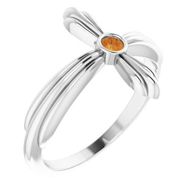 14K Gold Round Natural Citrine Sideways Cross Ring – 2.5mm Stones - White Gold