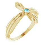 14K Gold Round Natural Blue Zircon Sideways Cross Ring – 2.5mm Stones - Yellow Gold