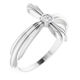 Platinum Round Natural White Sapphire Sideways Cross Ring