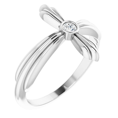 14K Gold Round Natural White Sapphire Sideways Cross Ring - White Gold
