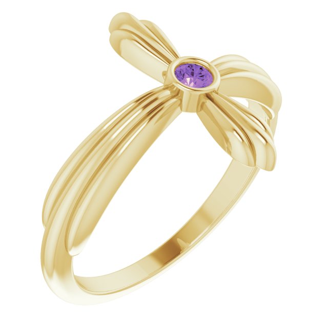 14K Gold Round Natural Amethyst Sideways Cross Ring – 2.5mm Stones - Yellow Gold