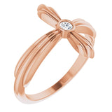 14K Gold Round Natural White Sapphire Sideways Cross Ring - Rose Gold