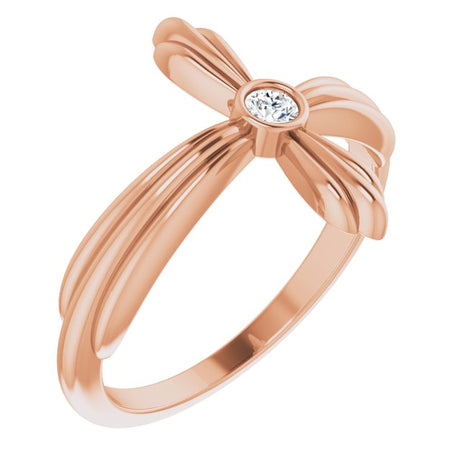 14K Gold Round Natural White Sapphire Sideways Cross Ring - Rose Gold
