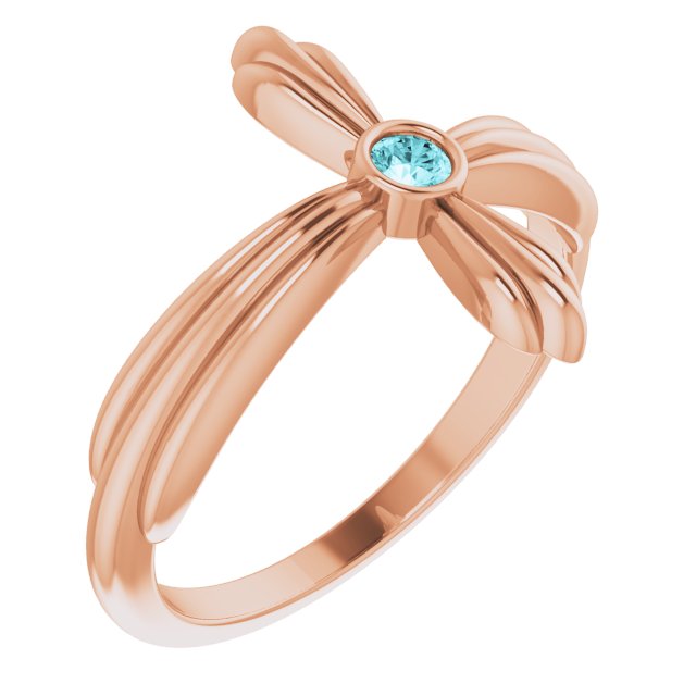 14K Gold Round Natural Blue Zircon Sideways Cross Ring – 2.5mm Stones - Rose Gold