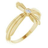 14K Gold Round Natural White Sapphire Sideways Cross Ring - Yellow Gold