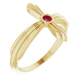 14K Gold Round Natural Ruby Sideways Cross Ring – 2.5mm Stones - Yellow Gold