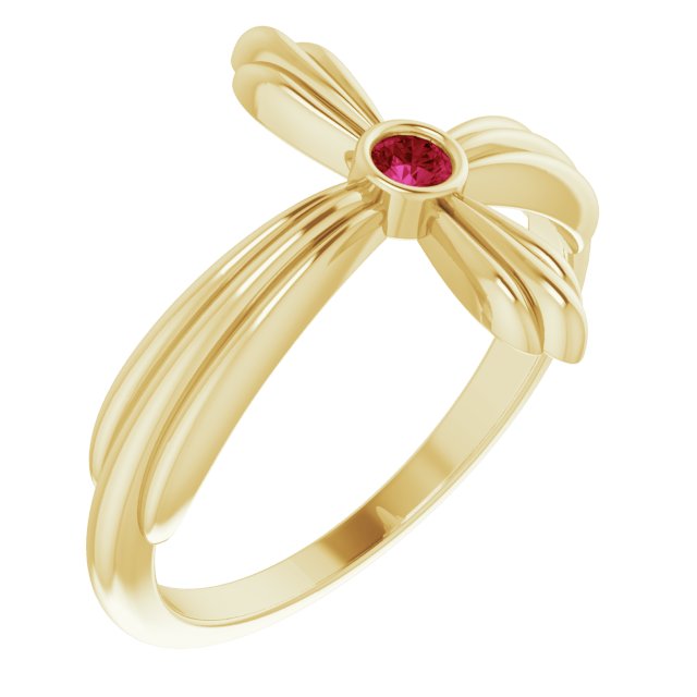14K Gold Round Natural Ruby Sideways Cross Ring – 2.5mm Stones - Yellow Gold