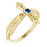 14K Gold Round Natural Blue Sapphire Sideways Cross Ring – 2.5mm Stones - Yellow Gold