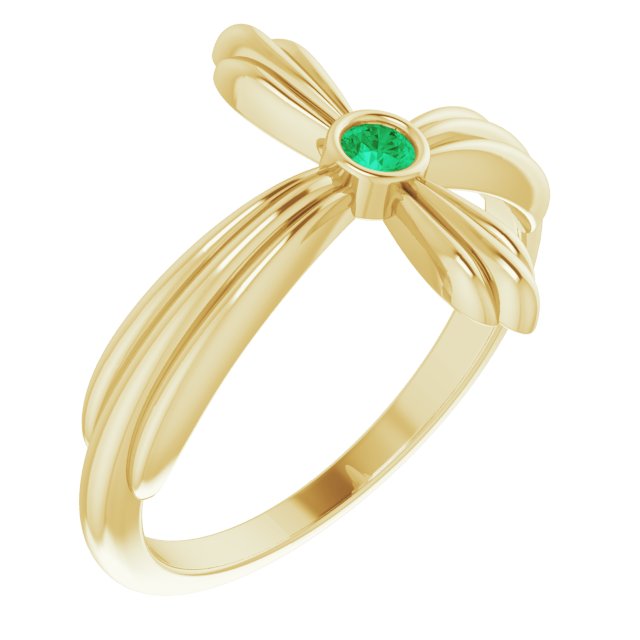 14K Gold Round Natural Emerald Sideways Cross Ring – 2.5mm Stones - Yellow Gold
