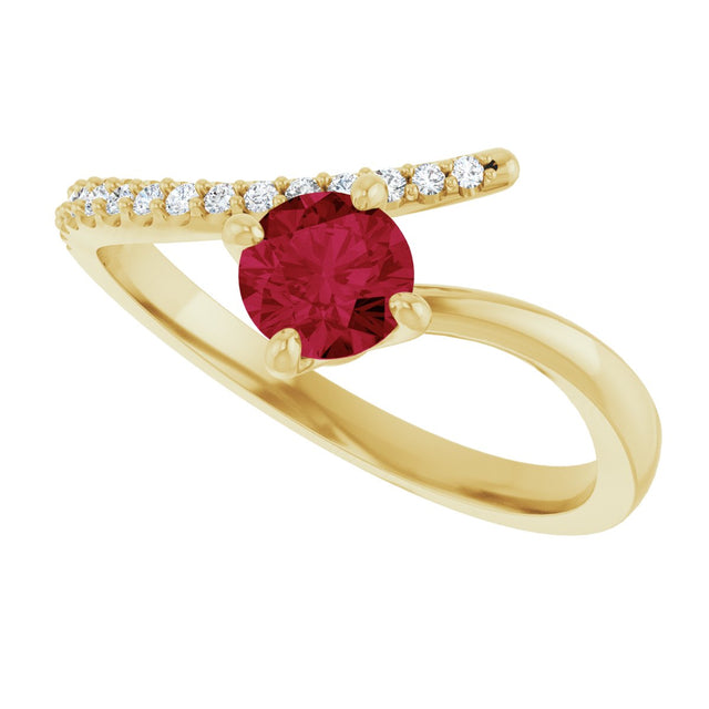 14K Gold Round Natural Ruby Accented Bypass Ring - Yellow Gold - view 10