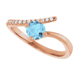 14K Gold Round Natural Aquamarine Accented Bypass Ring - Rose Gold - view 10