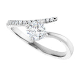 14K Gold Round Natural Diamond Accented Bypass Ring – 5mm Stones - White Gold - view 10