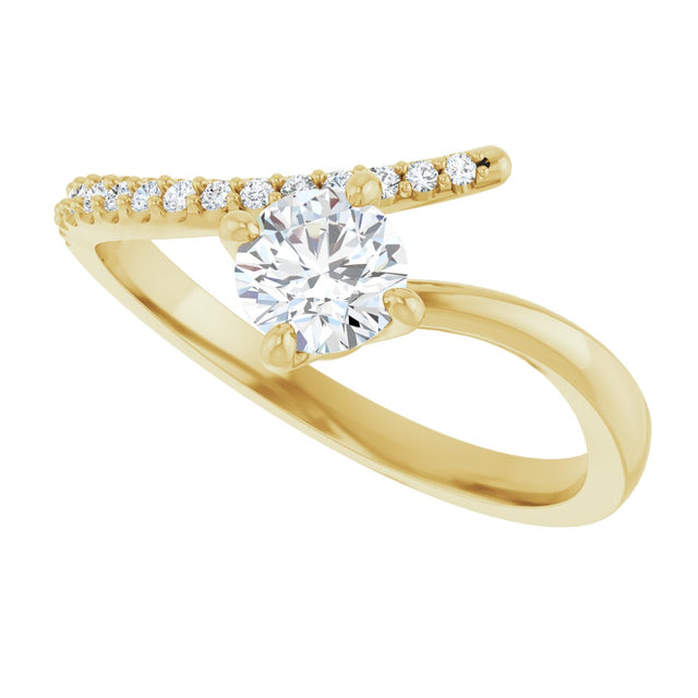 14K Gold Round Natural Diamond Accented Bypass Ring – 5mm Stones - Yellow Gold - view 10