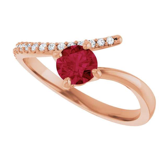 14K Gold Round Natural Ruby Accented Bypass Ring - Rose Gold - view 10