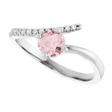 14K Gold Round Natural Pink Morganite Accented Bypass Ring - White Gold - view 10
