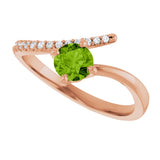 14K Gold Round Natural Peridot Accented Bypass Ring - Rose Gold - view 10