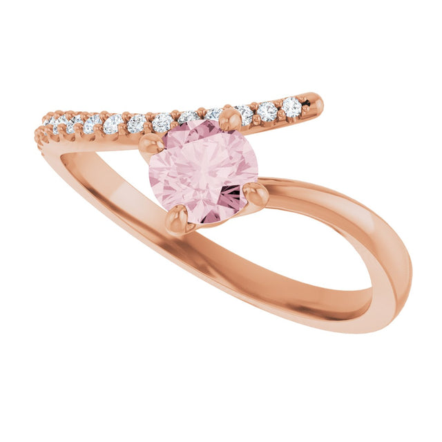 14K Gold Round Natural Pink Morganite Accented Bypass Ring - Rose Gold - view 10