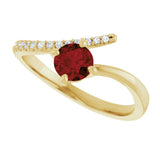 14K Gold Round Natural Mozambique Garnet Accented Bypass Ring - Yellow Gold - view 10