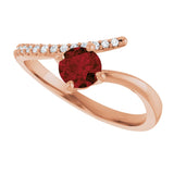 14K Gold Round Natural Mozambique Garnet Accented Bypass Ring - Rose Gold - view 10