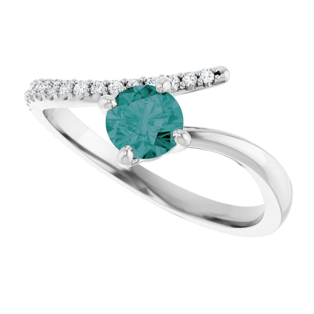 14K Gold Round Lab-Grown Alexandrite Accented Bypass Ring - White Gold - view 10
