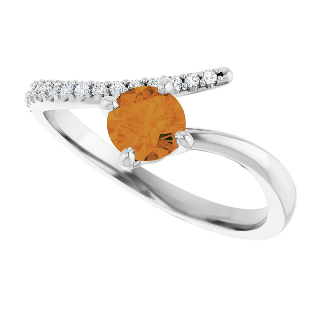 Platinum Round Natural Citrine Accented Bypass Ring - view 10