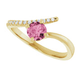14K Gold Round Natural Pink Tourmaline Accented Bypass Ring - Yellow Gold - view 10