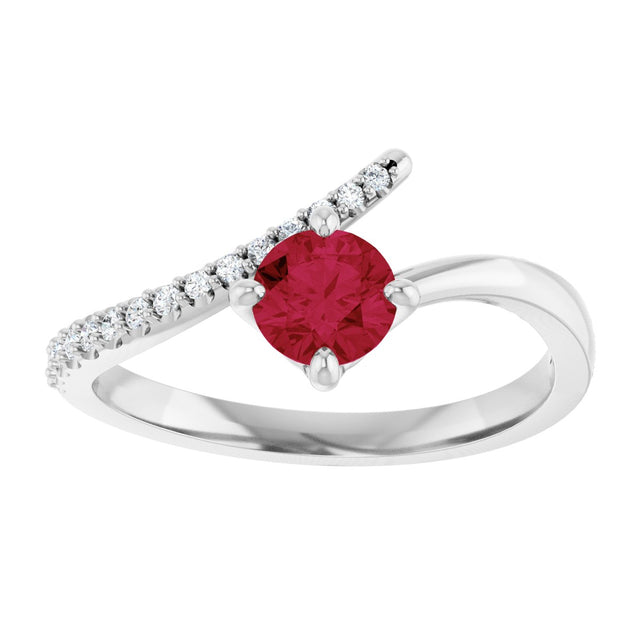 14K Gold Round Natural Ruby Accented Bypass Ring - White Gold - view 8