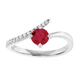 14K Gold Round Lab-Grown Ruby Accented Bypass Ring - White Gold - view 8
