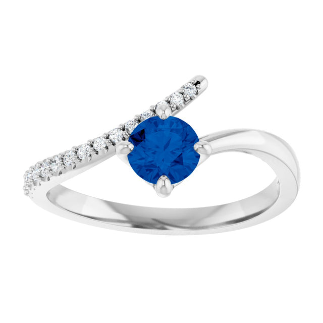 Platinum Round Lab-Grown Blue Sapphire Accented Bypass Ring - view 8