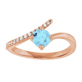 14K Gold Round Natural Aquamarine Accented Bypass Ring - Rose Gold - view 8