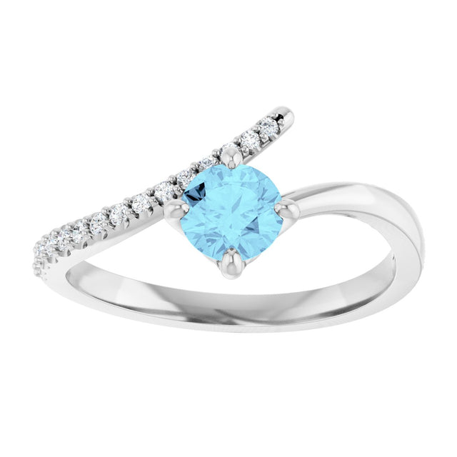 14K Gold Round Natural Aquamarine Accented Bypass Ring - White Gold - view 8