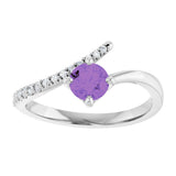 14K Gold Round Natural Amethyst Accented Bypass Ring - White Gold - view 8
