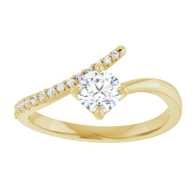 14K Gold Round Natural Diamond Accented Bypass Ring – 5mm Stones - Yellow Gold - view 8