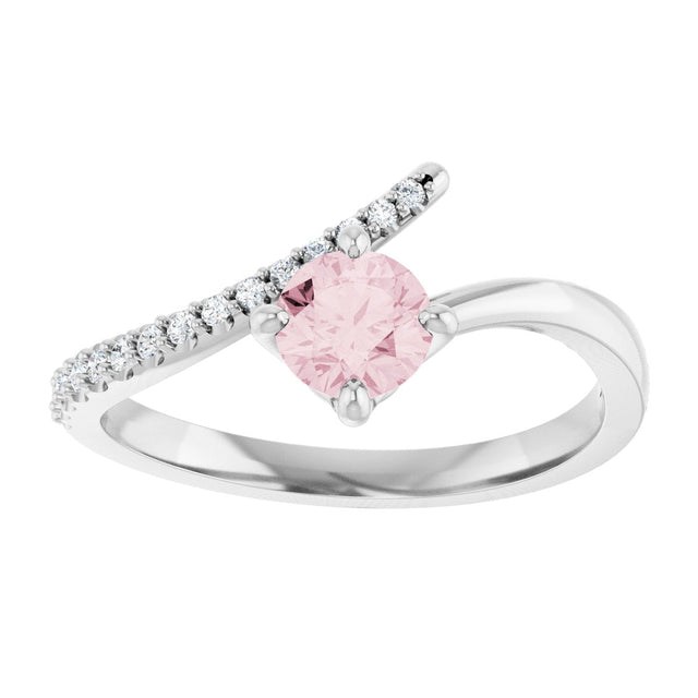 14K Gold Round Natural Pink Morganite Accented Bypass Ring - White Gold - view 8