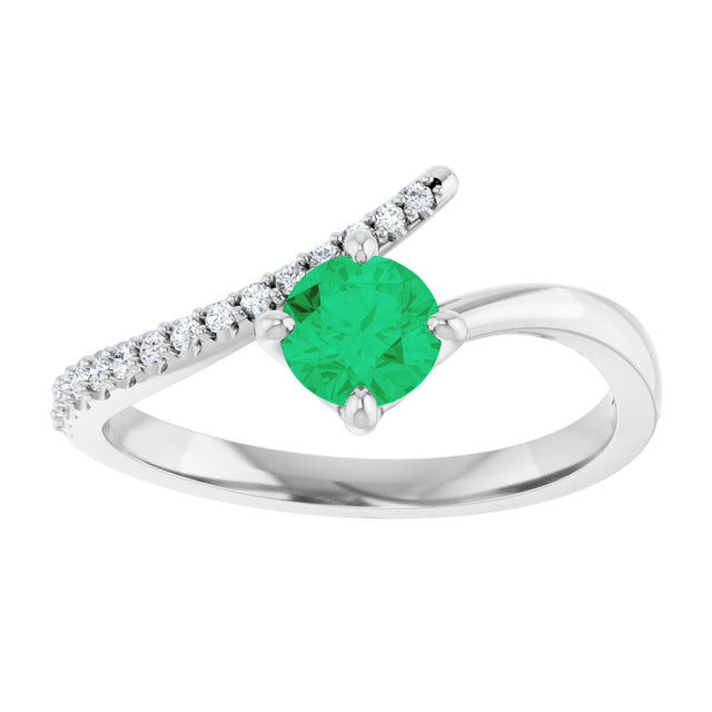 Platinum Round Lab-Grown Emerald Accented Bypass Ring - view 8