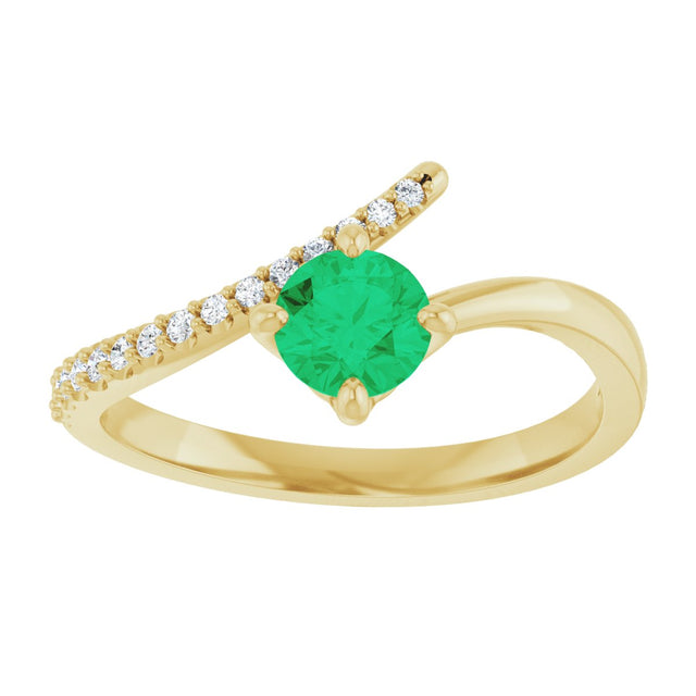 14K Gold Round Natural Emerald Accented Bypass Ring - Yellow Gold - view 8