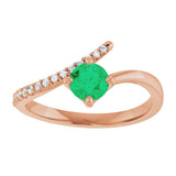 14K Gold Round Lab-Grown Emerald Accented Bypass Ring - Rose Gold - view 8