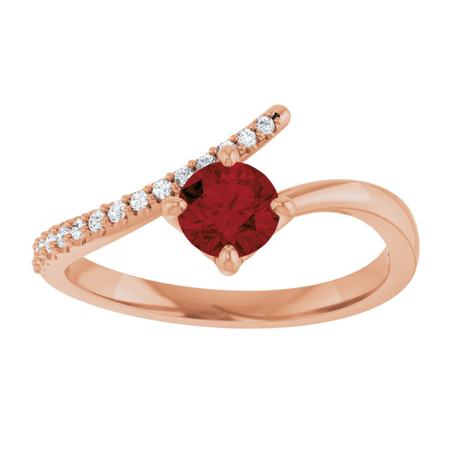 14K Gold Round Natural Mozambique Garnet Accented Bypass Ring - Rose Gold - view 8