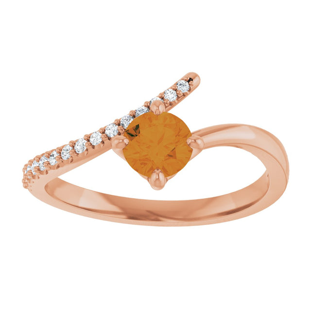 14K Gold Round Natural Citrine Accented Bypass Ring - Rose Gold - view 8