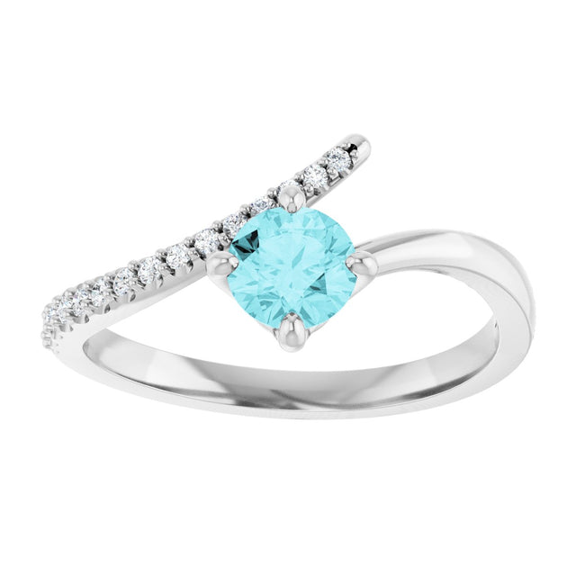14K Gold Round Natural Blue Zircon Accented Bypass Ring - White Gold - view 8