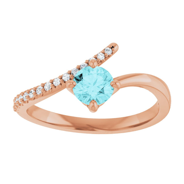 14K Gold Round Natural Blue Zircon Accented Bypass Ring - Rose Gold - view 8