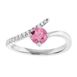 Platinum Round Natural Pink Tourmaline Accented Bypass Ring - view 8