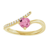 14K Gold Round Natural Pink Tourmaline Accented Bypass Ring - Yellow Gold - view 8