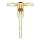 14K Gold Round Natural Mozambique Garnet Sideways Cross Ring – 2.5mm Stones - Yellow Gold - view 4