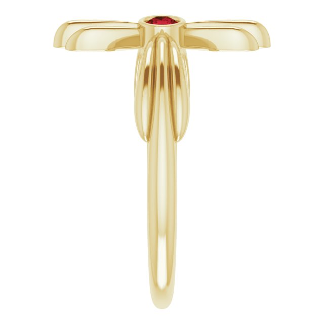 14K Gold Round Natural Mozambique Garnet Sideways Cross Ring – 2.5mm Stones - Yellow Gold - view 4