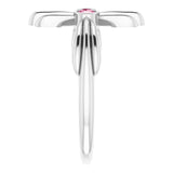 14K Gold Round Natural Pink Tourmaline Sideways Cross Ring – 2.5mm Stones - White Gold - view 4